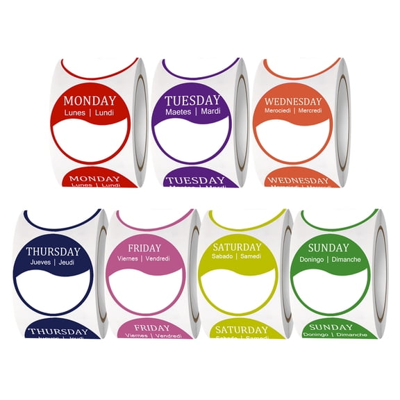 Wiywef 7 Rolls Round Week Label Stickers Monday to Sunday Food and Restaurant Day Dots Self Adhesive Colorful Day Labels for Home Kitchen Office