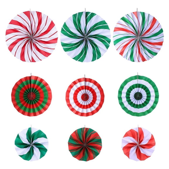Wiywef 9-Piece Christmas Hanging Paper Fan Set, Ceiling Paper Decorations for Xmas Holiday New Year Party, 20/30/40 cm (7.87/11.81/15.75 in), 9 Pcs