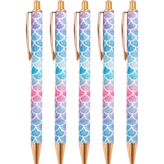 Wiywef Ballpoint Pen Click Retractable Ballpoint Pens 5Pcs/Set Rainbow Metal Ballpoint Pen Set for Unisex