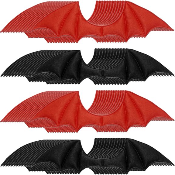 Wiywef Bat Wings DIY Craft Appliques, 50 Pcs Cloth Wing Patches for Hair Clips and Bags, Black and Red