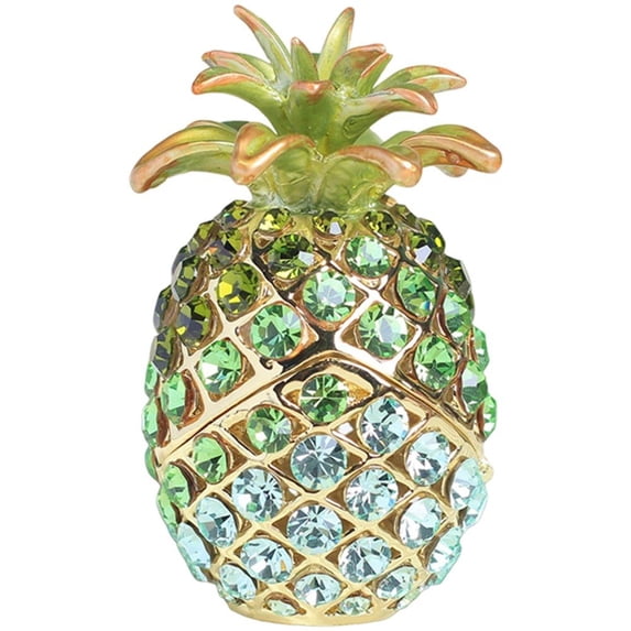 Wiywef Bejeweled Pineapple Trinket Box Alloy Pineapple Organizer Jeweled Enamel Jewelry Box Mini Ring Earrings Storage Hand Painted Trinket Box Home Decor