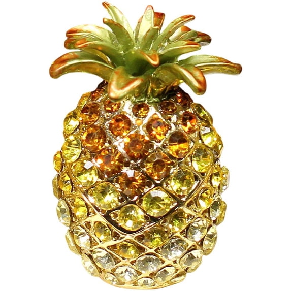 Wiywef Bejeweled Pineapple Trinket Box Alloy Pineapple Organizer Jeweled Enamel Jewelry Box Mini Ring Earrings Storage Hand Painted Trinket Box Home Decor