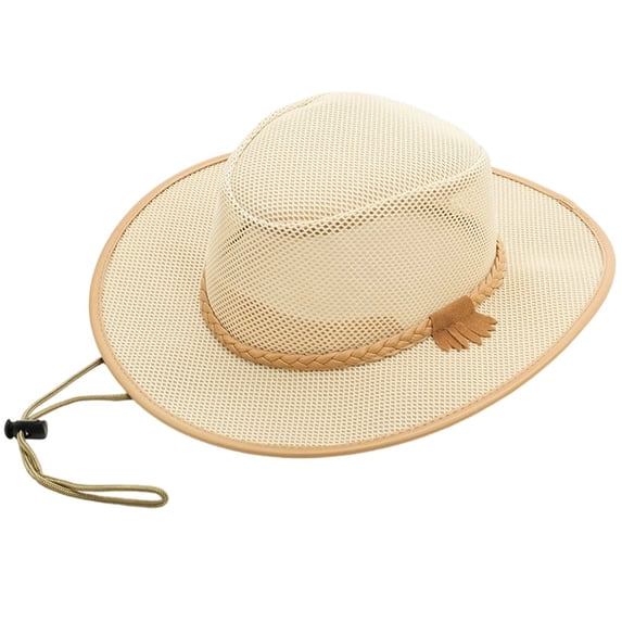 Wiywef Breathable Mesh Cowboy Hat Wide Brim Jazz Hat for Summer Outdoor Fishing Hiking
