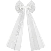 Wiywef Bride Bow Knot Veil, Pearl Clip White Tulle Short Bridal Veil, Hair Bow for Wedding, Bachelorette Party Decorations