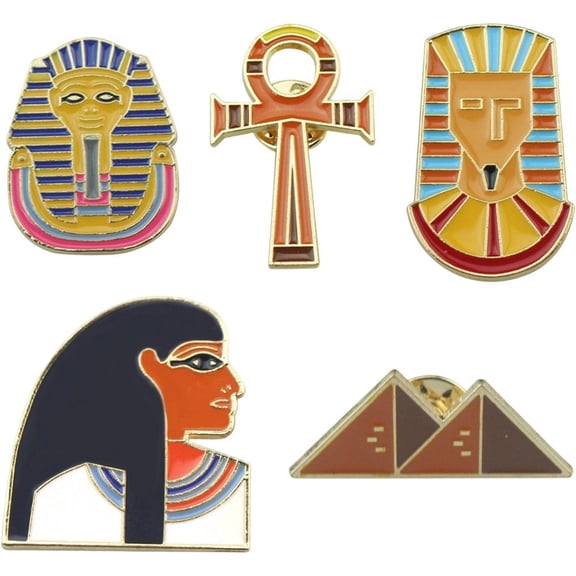 Wiywef Cartoon Ancient Egypt Brooch Set - Pharaoh Ankh Cross Pyramid Lapel Pin Badge for Bag Clothes, Unique Egyptian Mythology Jewelry Gift