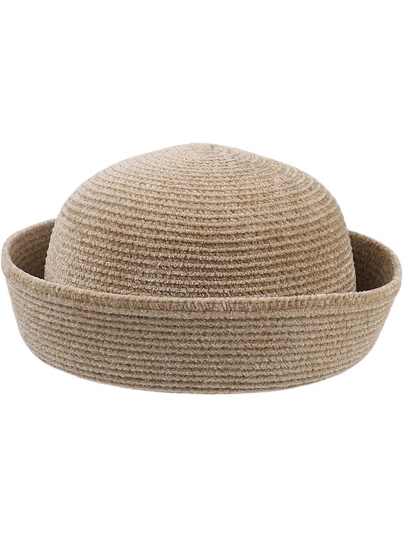 Chenille Pillbox Hat for Women, Sailor Cap Summer Sun Hat, Round Beret Cap for Casual Tea Party, Khaki, 1 Pack