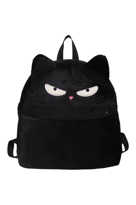 Cute Plush Black Cat Backpack for Women, Stuffed Animal Backpack Large Capacity, Cartoon Cat bag Shoulder Bag Crossbody