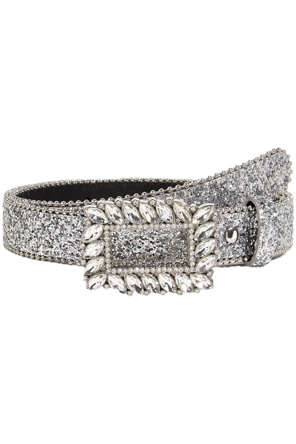 Full Sequins Waist Strap Square Buckle Waist Belt Silver Belts Dress Waist Straps Locomotive Waist Belt Leather Waist Strap