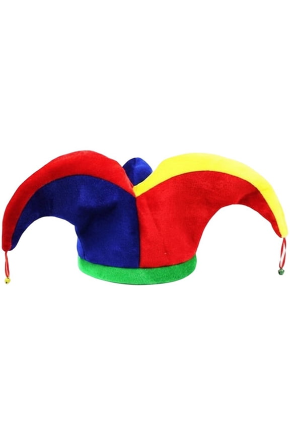 Green Felt Clown Print Cone Hat with Bells Unisex Jester Headwear for Carnival Themed Events