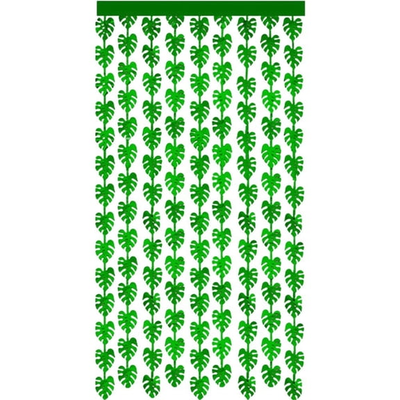 Wiywef Green Tropical Leaves Tinsel Foil Fringe Curtains Hawaiian Party Photo Backdrop Birthday Party Decorations