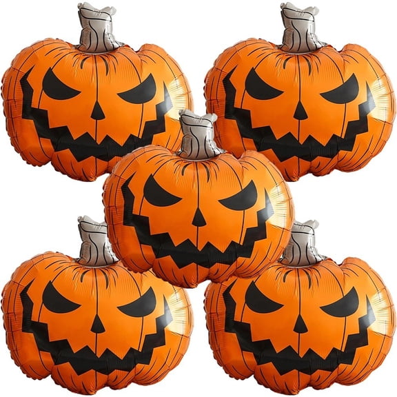 Wiywef Halloween Pumpkin Foil Balloons 5Pcs Orange Party Decorations