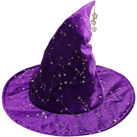 Wiywef Halloween Star Pattern Witch Hat Wide Brim Wizard Cap for Party