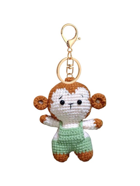 Handmade Crochet Monkey Keychain Knitted Animal Pendant for Car Keys Backpack Purse Charm 1-Piece