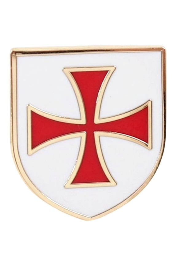 Knight Templar Brooch Vintage Cross Badge Shield Shaped Lapel Pin for Backpack Cap Clothes Handbag Purse Accessories