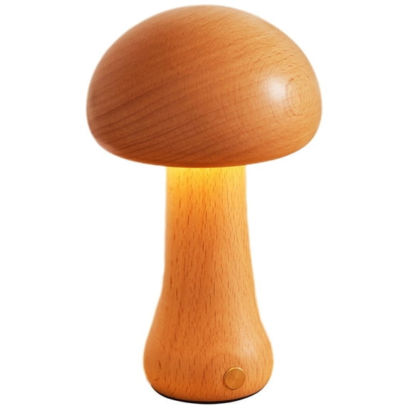 Wiywef LED Wooden Mushroom Night Light Desktop Dimmable Bedside Lamp with USB Charging