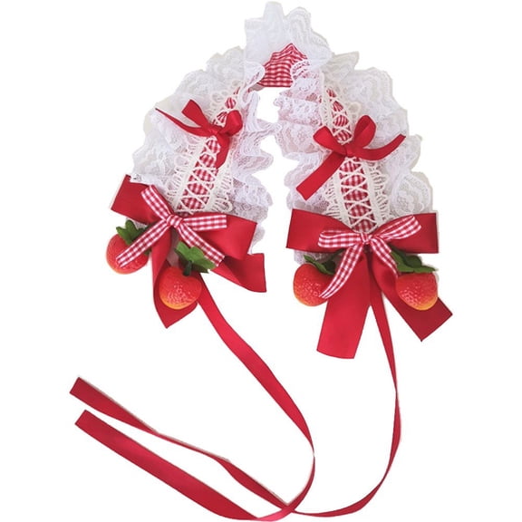 Wiywef Lolita Headband Cute Sweet Strawberry Hairband Japanese Lace Hair Ornament Anime Headdress Maid Lolita Supplies
