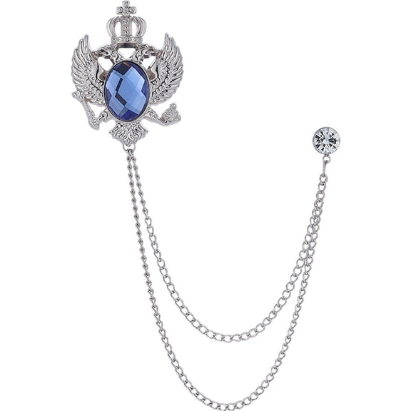 Wiywef Long Chain Brooch, Rhinestone Tassel Brooch Double Headed Eagle Lapel Pin Elegant High Quality Fashion Jewelry Accessory Suit Jacket Blazer Gift