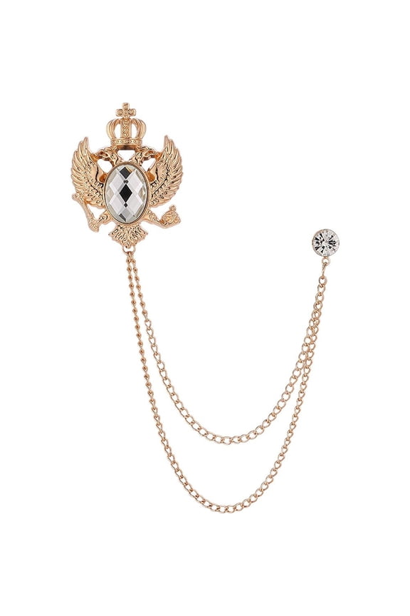 Long Chain Brooch, Rhinestone Tassel Brooch Double Headed Eagle Lapel Pin Elegant High Quality Fashion Jewelry Accessory Suit Jacket Blazer Gift
