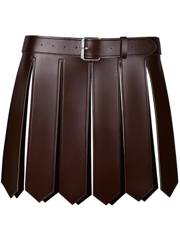 Men's Roman Gladiator Kilt, Adjustable PU Leather Belted Skirt for Themed Events, Brown, 1 Pack