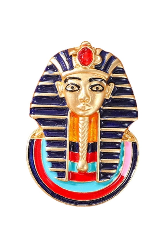Mystic Ancient Egypt Brooch - Vintage Gold Pharaoh Pin with Red Accents, Unique Statement Jewelry for Men Women Decor