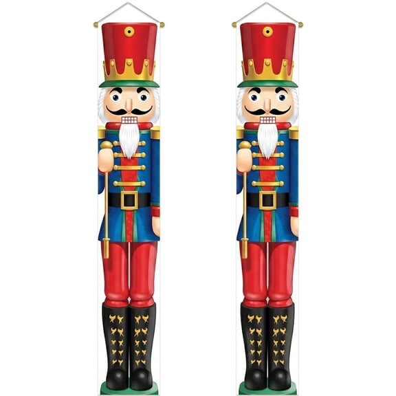 Wiywef Nutcracker Soldier Christmas Door Banner Set, Weather-Resistant Front Door Display Sign, 70.87 x 11.81 Inches, 2-Piece