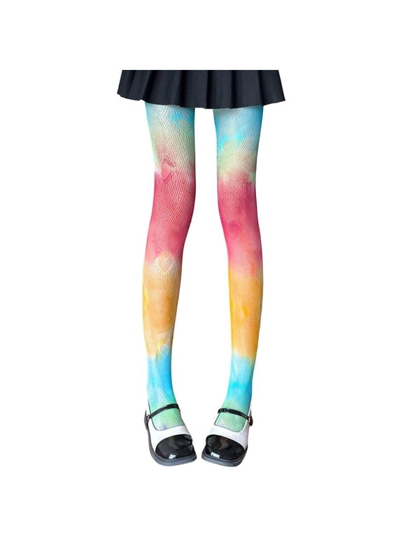 Rainbow Fishnet Pantyhose, Colorful High Waist Fishnet Tights, Sheer Mesh Hollow Out Stockings, Big Heart Colorful, 1 Pair