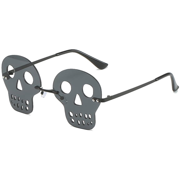 Wiywef Skull Shape Sunglasses Irregular Rimless Sun Glasses Retro Novelty Halloween Party Eyewear Festival Rave Glasses