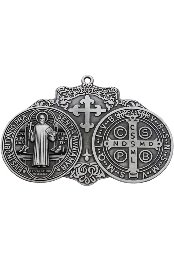 St Benedict Medal Wall Decor Metal Saint Benedict Pendant Protection for Door Wall Religious Cross Protection Charms Keychain Pendant Catholic Gifts
