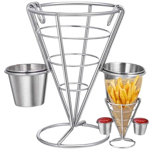 Wiywef Stainless Steel Cone Shaped French Fry Rack Portable Snack Holder Multiuse Food Tray Household French Fry Stand for Kitchen