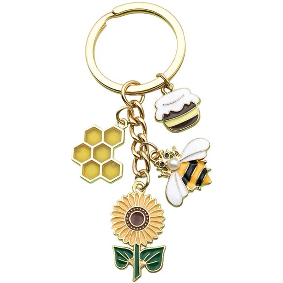 Wiywef Sunflower Keychain, Alloy Plant Insect Key Ring Bee Keyring Charm Jewelry Accessory for Purse, Wallet, Backpack