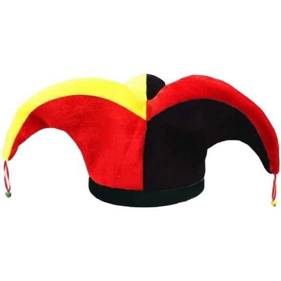Wiywef Unisex Black Felt Clown Print Cone Hat with Bells Jester Headwear for Carnival Themed Events