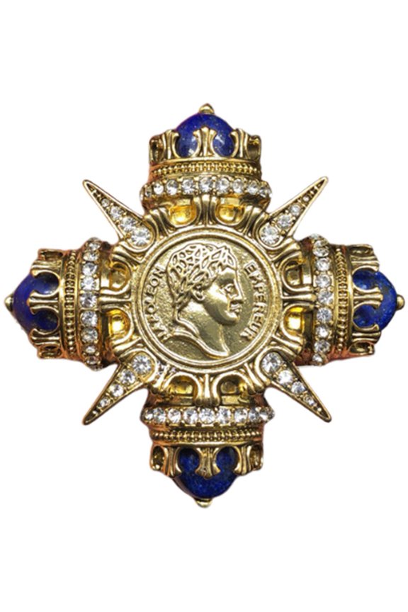 Vintage Court-Style Brooch - Lapis Lazuli with Diamond Accents, Multi-Pin Siberian Design Old Gold Jewelry for Women