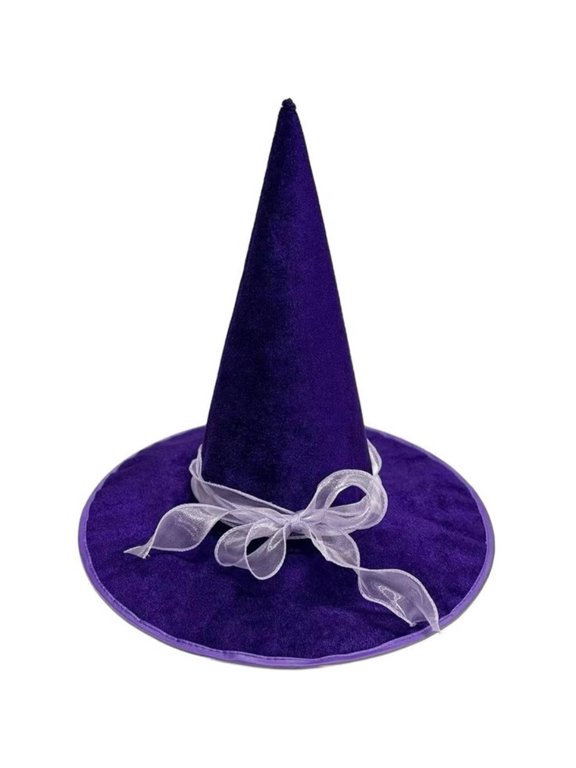 Wide Brim Witch Hat Gothic Pointed Mage Cap with Lace for Halloween Party (Purple)