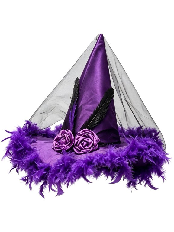 Witch Hat with Veil and Feathers Gothic Wizard Cap for Women