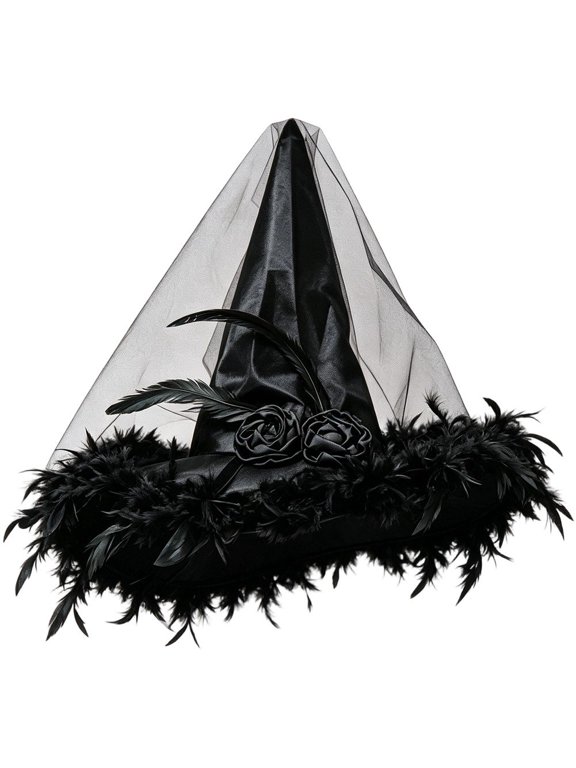Witch Hat with Veil and Feathers Gothic Wizard Cap for Women