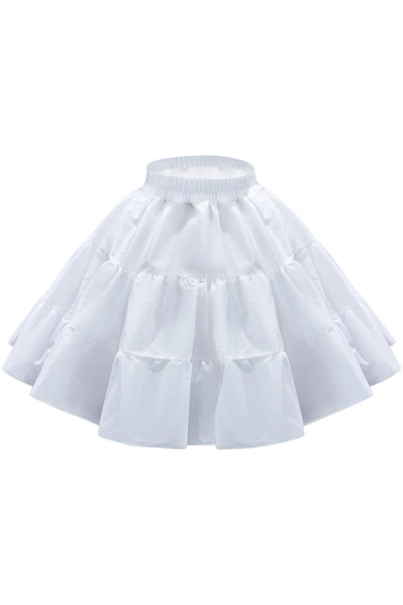 Women White Short Crinoline Petticoat Elegant Elastic Waist Underskirt 2 Hoops Short Lolita Underskirt for Dress