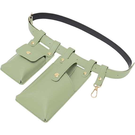 Wiywef Women's Belt Bag Double Bag, PU Leather Mobile Phone Waistpack, Hands Free Fanny Pack with Multiple Pockets for Travel Walking Outdoor Activities