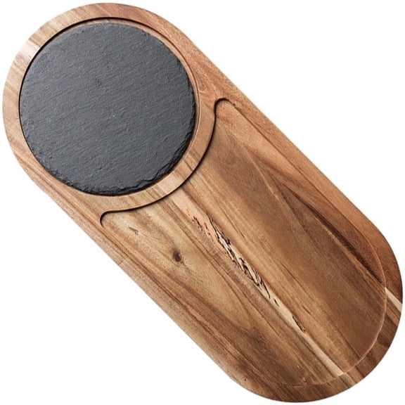 Wiywef Wood Serving Board with Slate Pine Wood Pizza Plate Multi-Purpose Cheese Steak Serving Tray