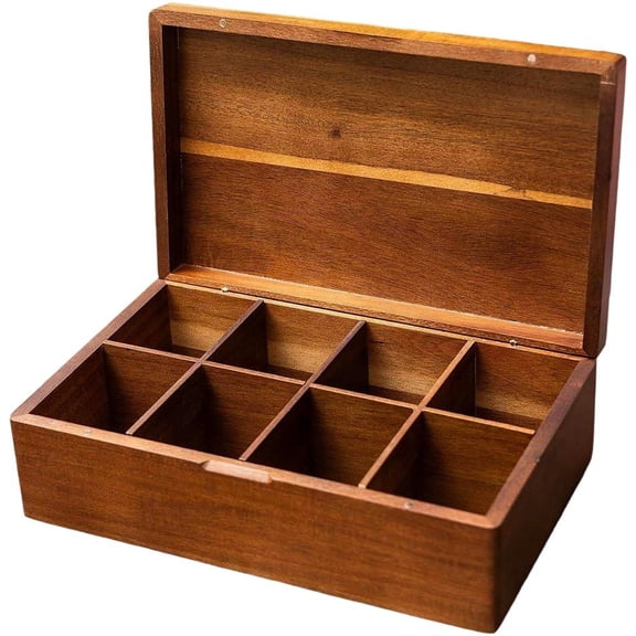 Wiywef Wooden Tea Box, 8-Grid Multifunctional Tea Storage Container with Lid