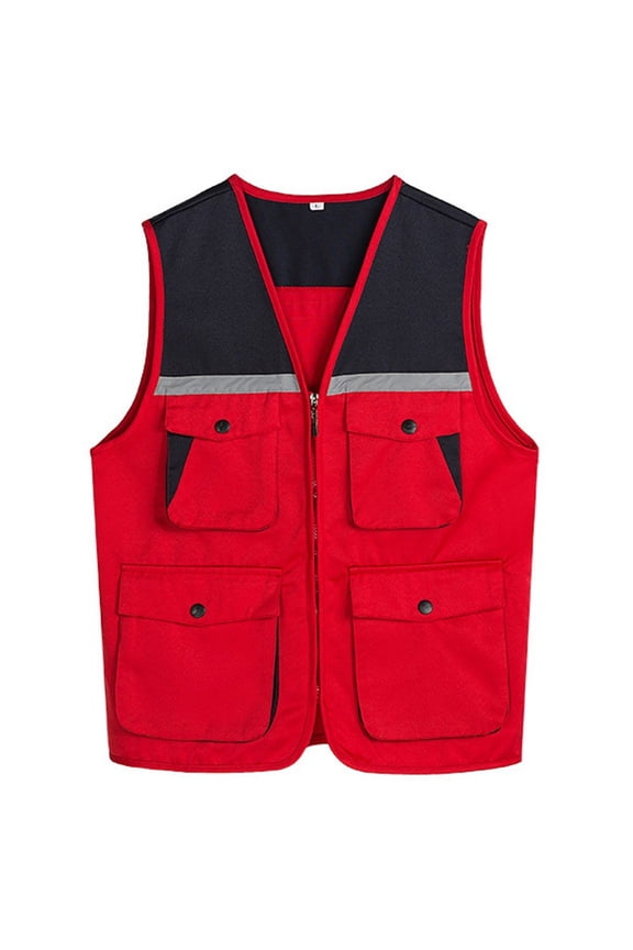 Working Vest, High Visibility Safety Vest with Reflective Strips Multi-pockets Zipper Vest for Men Women