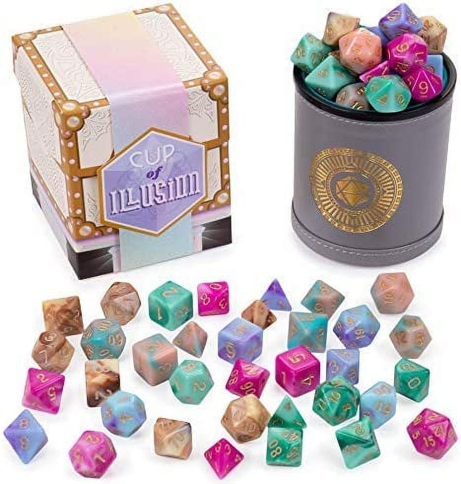 Wiz Dice Cup of Illusion - DND Dice Set for Tabletop RPG Adventure Games with a Dice Cup - Polyhedral Dice Set, Suitable for Dungeons and Dragons and Dice Games Alike - 5 Complete Sets - 35 ct