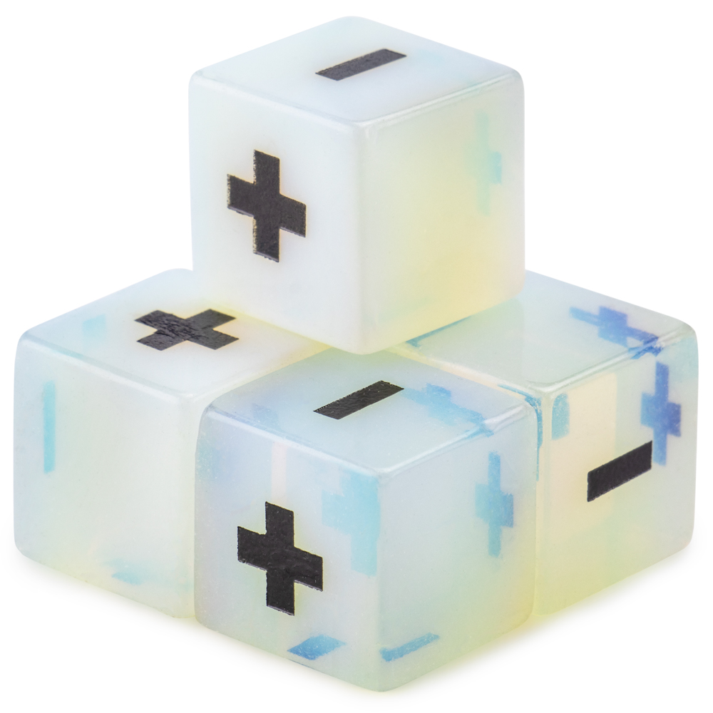 Wiz Dice Stone Fudge Dice - Polyhedral Dice Set with a Dice Bag for Tabletop RPG Adventure Games - Handmade D6 Dice with Plus, Minus and Blank Faces for Fudge RPG Systems - Opalite - 16mm - 4 ct - image 1 of 5