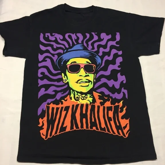 Wiz Khalifa Rap Hip Hop Music Classic Style Black Unisex Shirt Reprint WA1303 ,Black Color,Size M