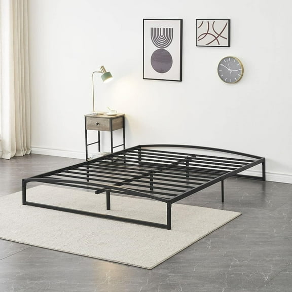 WizMax 10 Inch Full Size Platform Metal Bed Frame Low Profile with Storage, Mattress Foundation, No Box Spring Needed, Black
