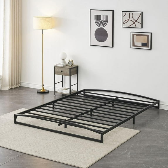 WizMax 10 Inch Queen Size Platform Metal Bed Frame Low Profile with Storage, Mattress Foundation, No Box Spring Needed, Black