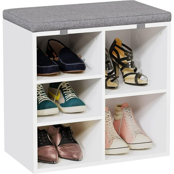 WizMax Shoe Storage Bench Cubby Organizer for Entryway, Shoe Bench Storage Rack with Foam Pad Seating Cushion for Hallway Bedroom Living Room Dorm and Small Apartment (White, 20 Inches)