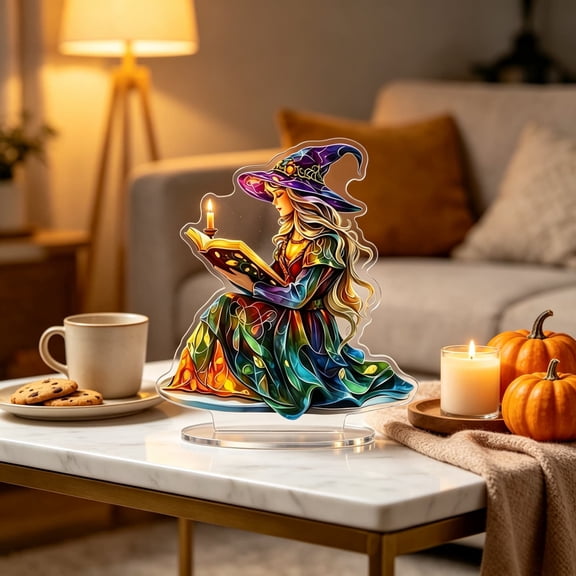 Wizard Acrylic Figurine Halloween Gothic Desk Shelf Decor, Witchcraft Holiday Ornament, Crafted Acrylic Freestanding Statue for Home Mantel Bookshelf