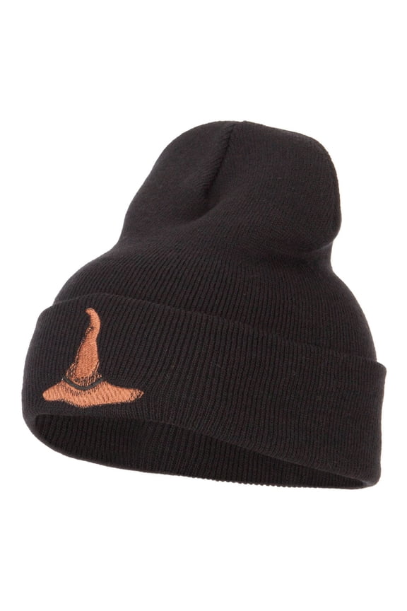 Wizard Brown Hat Embroidered Long Beanie - Black OSFM