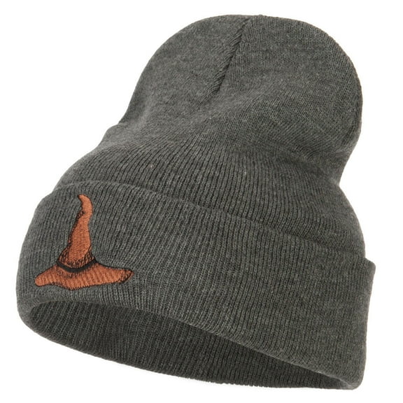 Wizard Brown Hat Embroidered Long Beanie - Dk Grey OSFM