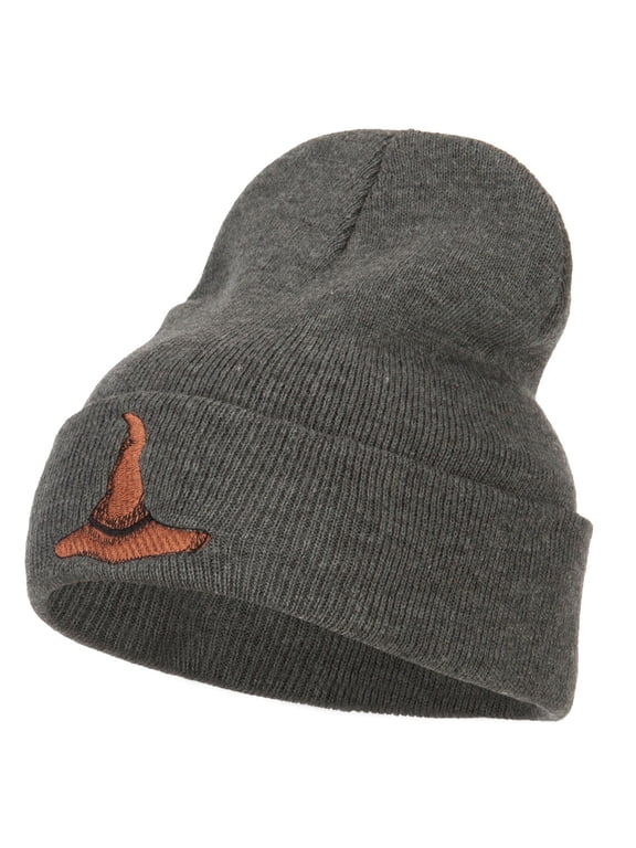 Wizard Brown Hat Embroidered Long Beanie - Dk Grey OSFM